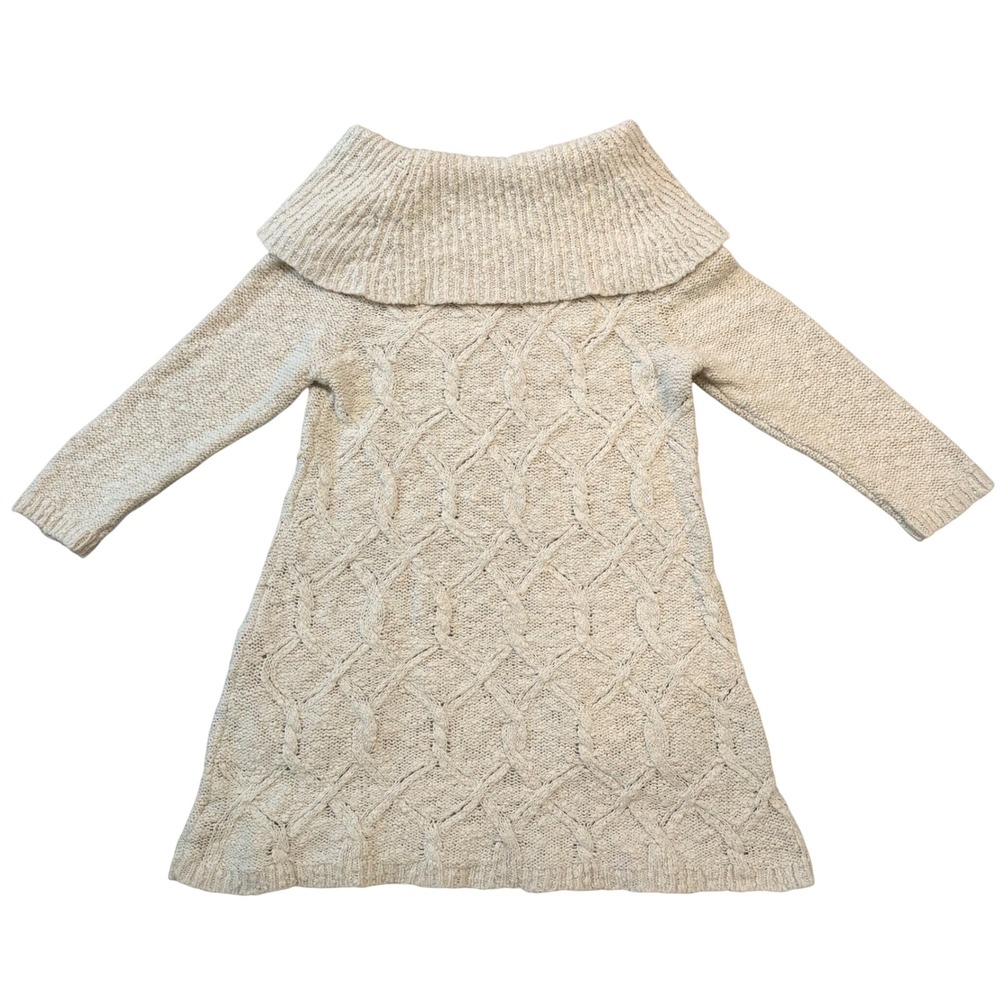 Anthropologie Sleeping On Snow XL Cream Knit Cowl Neck Sweater Pocket Mini Dress - Picture 4 of 10